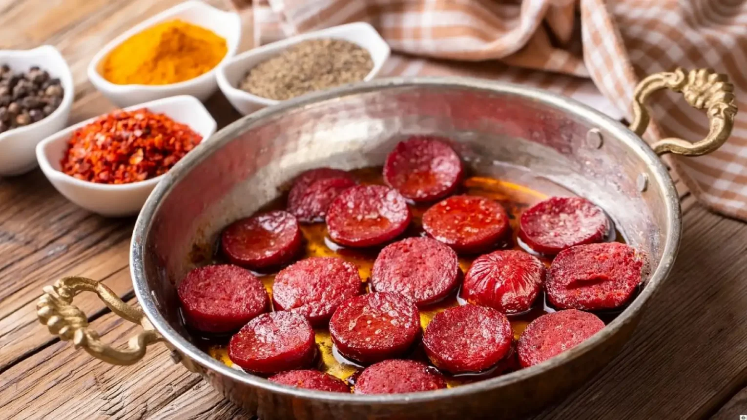 Kahvaltıda servis edilen vegan sucuklu bir tabak