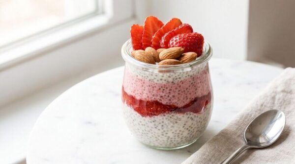 Çilekli ve Bademli Chia Puding