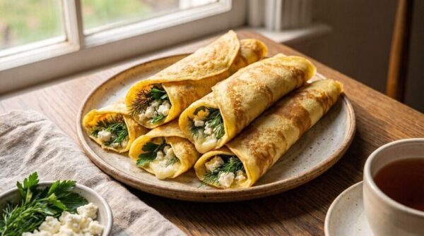 Otlu ve Peynirli Organik Yumurtalı Krep